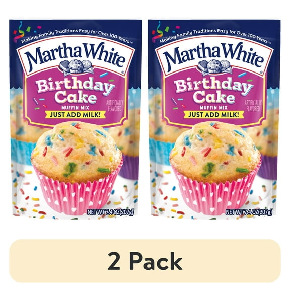 (2 pack) Martha White Birthday Cake Muffin Mix, 7.4 oz Bag