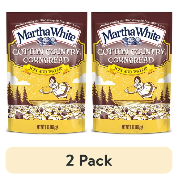 (2 pack) Martha White Cotton Country Buttermilk Cornbread Mix, 6 oz Pouch