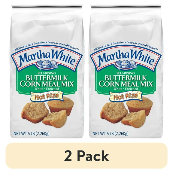 (2 pack) Martha White Self Rising Buttermilk Corn Meal Mix with Hot Rize, 5 Lb Bag