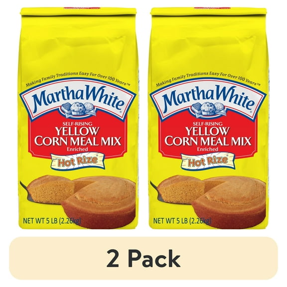 (2 pack) Martha White Self Rising Yellow Corn Meal Mix with Hot Rize, 5 Lb Bag