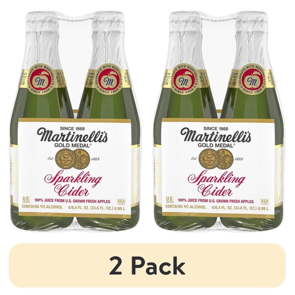 (2 pack) Martinelli's Sparkling Apple Cider, 8.4 fl oz Glass Bottle, 4 Count