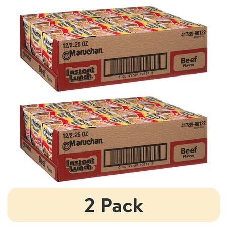 (2 pack) Maruchan Beef Instant Lunch Ramen Noodles, 2.25 oz Cup (12 Pack)