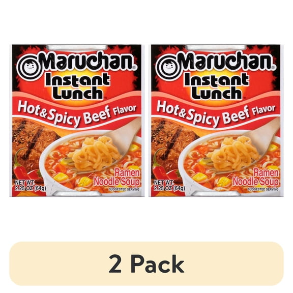 (2 pack) Maruchan Instant Lunch Ramen Noodles, Hot & Spicy Beef Flavor, 2.25 oz Cup