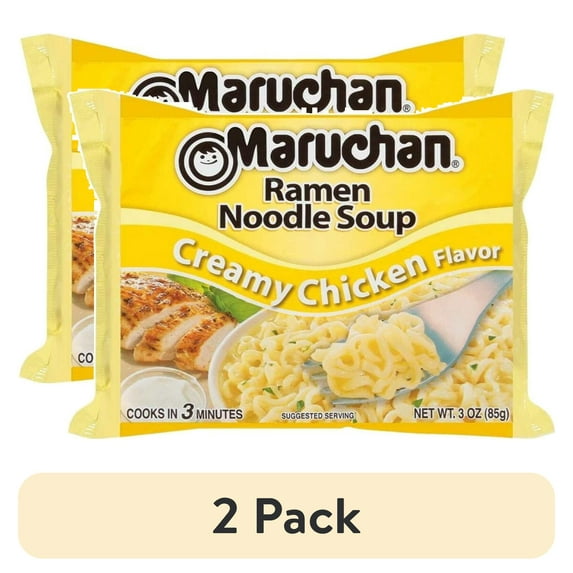(2 pack) Maruchan Ramen Noodle Soup Creamy Chicken Flavor, 3 Oz, Pack of 12