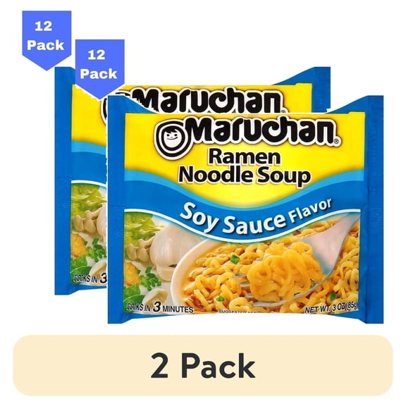 (2 pack) Maruchan Ramen Noodle Soup Soy Sauce Flavor, 3.0 Oz, Pack of 12