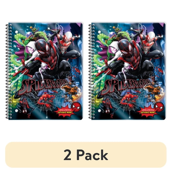 (2 pack) Marvel Spider-Man 1-Subject Spiral Notebook, Wide Ruled, 80 Sheets, Multi-Color