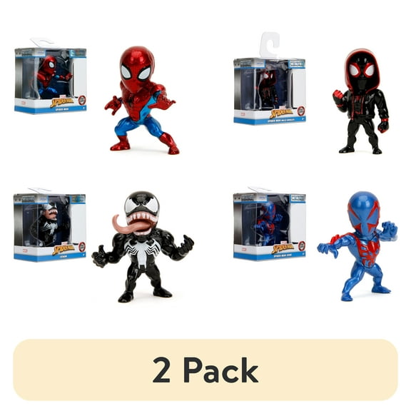 (2 pack) Marvel Spider-Man 2.5" Metal Figure, Spider-Man, Miles Morales, Spider-Man 2099, and Venom(One Piece, Styles May Vary)
