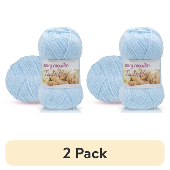 (2 pack) (2 pack) Mary Maxim Twinkle Baby Yarn Blue Fingering Weight Yarn 230 Yards, 1.75 OZ Skein, Blue
