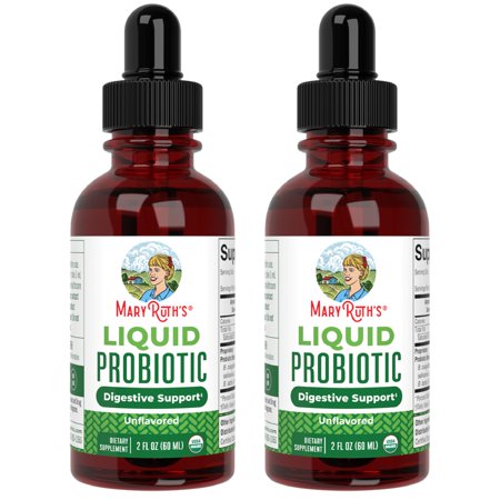 (2 pack) MaryRuth's Liquid Probiotic, Adults & Kids Ages 1+, USDA Organic, Vegan, Daily Drops, Unisex, 2 fl oz