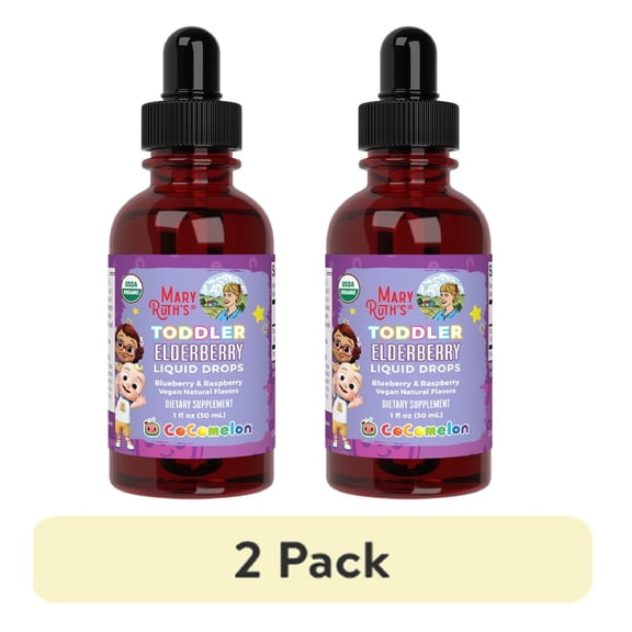 (2 pack) MaryRuth Organics Coco Toddler Elderberry Drops, Blueberry Raspberry, Unisex, Ages 1 - 3 years, 1 fl oz