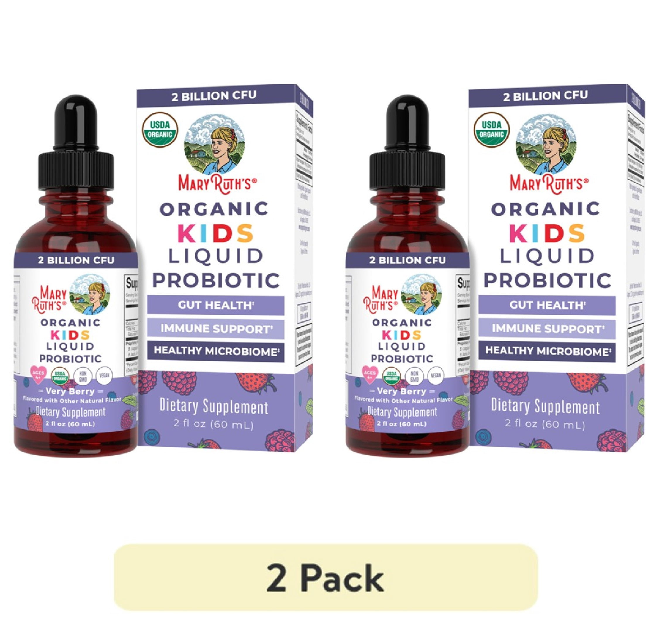 (2 pack) MaryRuth's Kids Probiotic Drops Very Berry Flavor Vegan Digestive Health Ages 4+ 1-Count 2 fl oz