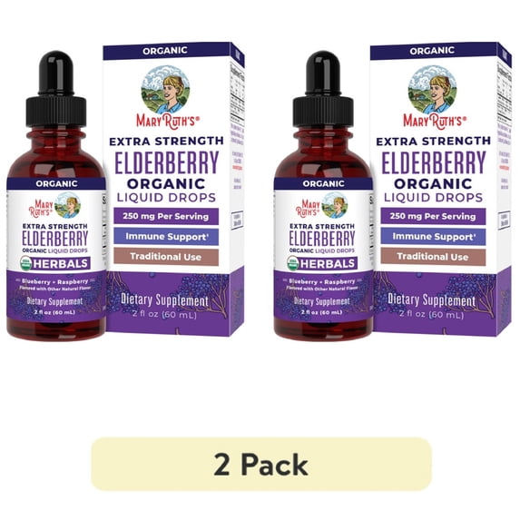 (2 pack) MaryRuth Organics Liquid Elderberry Tincture, Vegan, Ages 1+, 2 fl oz