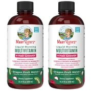 2 pack MaryRuths Liquid Multivitamin + Hair Growth with Biotin 10000MCG, Lustriva, Vegan Gluten-Free, Dragonfruit Melon Flavor, Adults Ages 18+, 15.22 fl oz