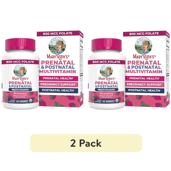 (2 pack) MaryRuth's Prenatal Postnatal Multivitamin Gummies for Women Organic Strawberry Vegan 60 Count
