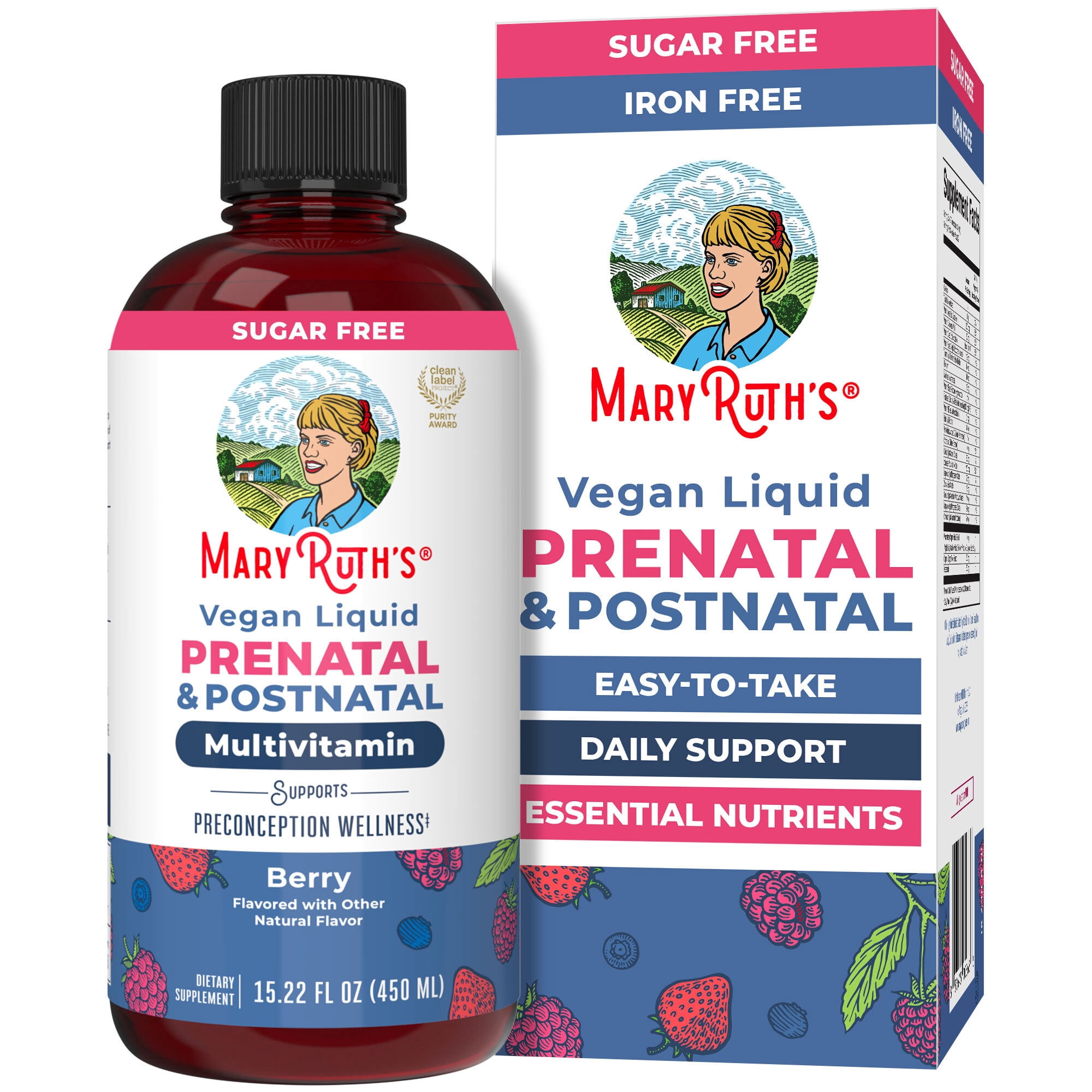 (2 pack) MaryRuth Organics Prenatal & Postnatal Multivitamin Liquid, Berry, Sugar-Free, 15 fl oz