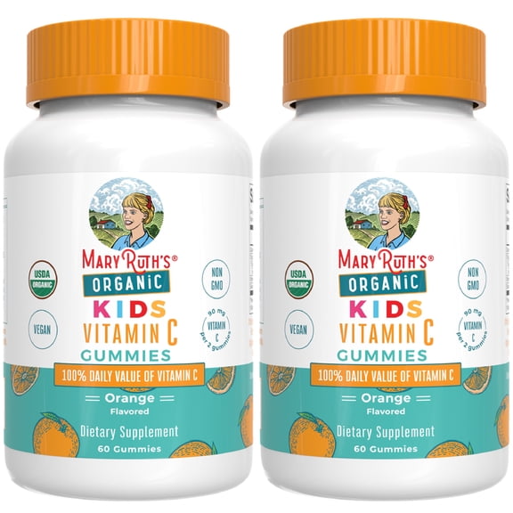 (2 pack) MaryRuth's Kids Vitamin C Gummies Ages 4+, USDA Organic, Antioxidant, Immune Support, Overall Health, Vegan Gluten-Free Unisex Orange Flavor, 60 Count