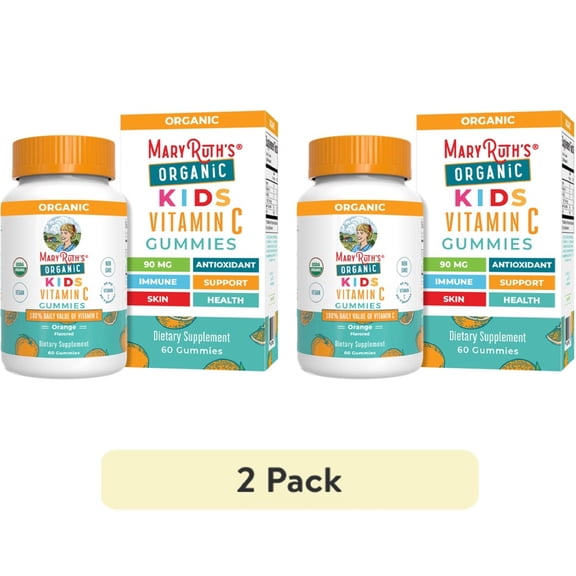 (2 pack) MaryRuth's USDA Organic Vitamin C Gummies for Kids Orange Flavor Vegan Immune Support 60 Count
