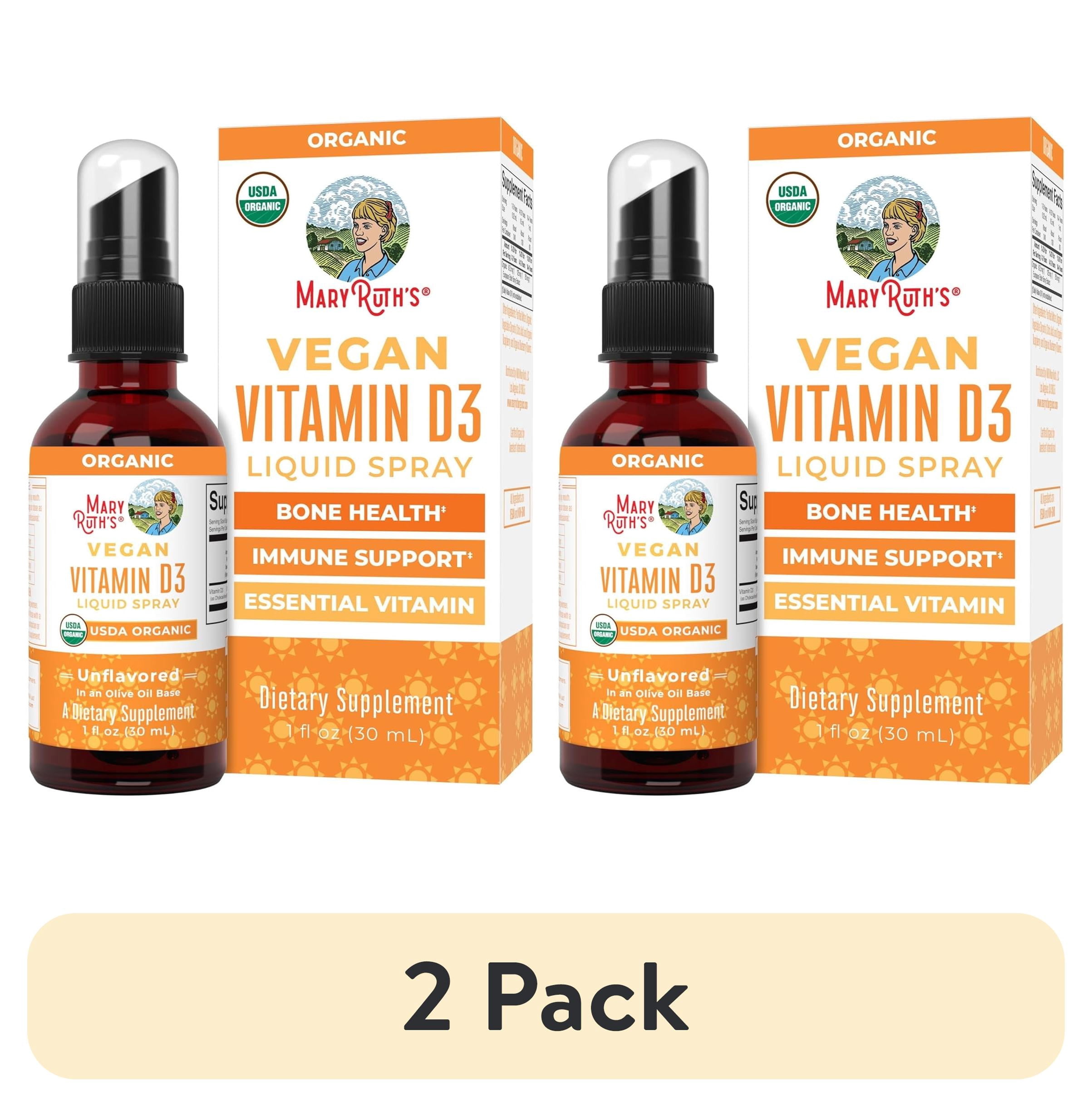 (2 pack) MaryRuth's USDA Organic Vitamin D3 Spray, Bone Health, Immune Support, Vegan, Gluten-Free, Unisex, 1 fl oz