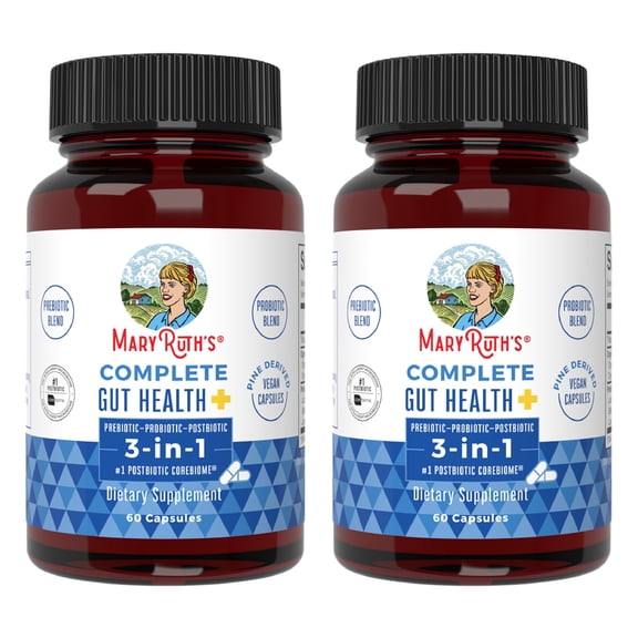 (2 pack) MaryRuth's 3-in-1 Complete Gut Health SCFA Butyrate Capsules Vegan Dairy-Free for Digestive Health, Unisex, Adults Ages 18+, 60 Count