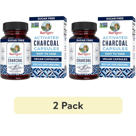 (2 pack) MaryRuth's Activated Charcoal Capsules Derived from Coconut Shells,Non-GMO, Gluten Free, Adults, 40 Count