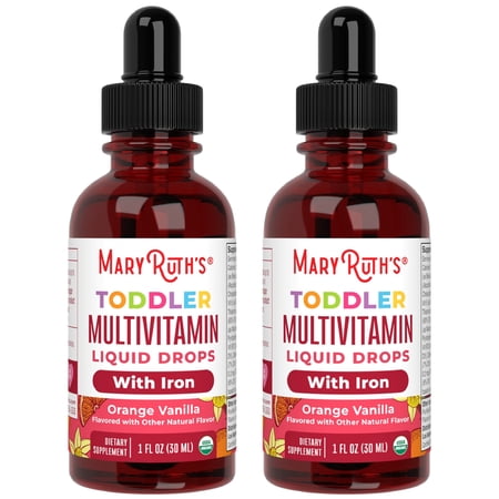 (2 pack) MaryRuth's Toddler Multivitamin Liquid Drops, Ages 1 - 3, USDA Organic, Immune Children's Health, Vegan, Dairy-Free, Gluten-Free, 1 fl oz
