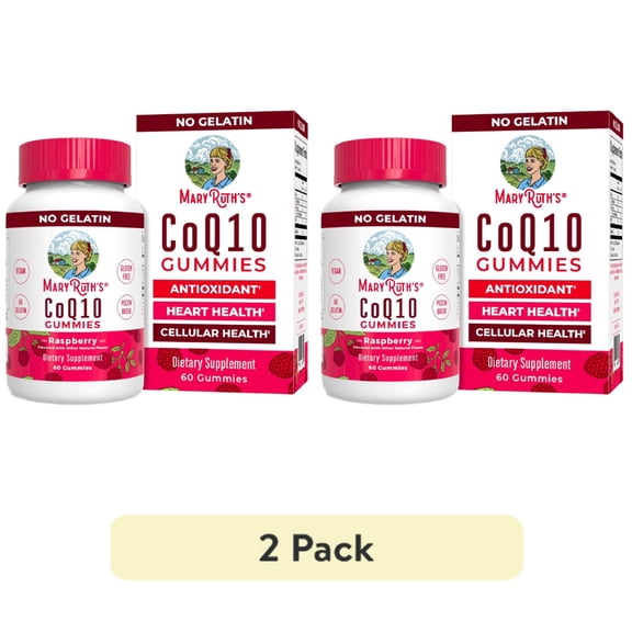 (2 pack) MaryRuth's CoQ10 Vegan Antioxidant Metabolism Gummies Raspberry, Adult, 60 Count