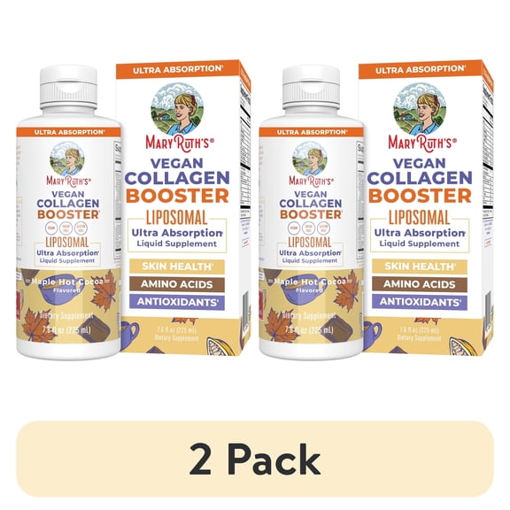 (2 pack) MaryRuth's Collagen Booster Liposomal Vitamin C, E, Zinc, Copper Maple Hot Cocoa Flavor Vegan 7.6 fl oz