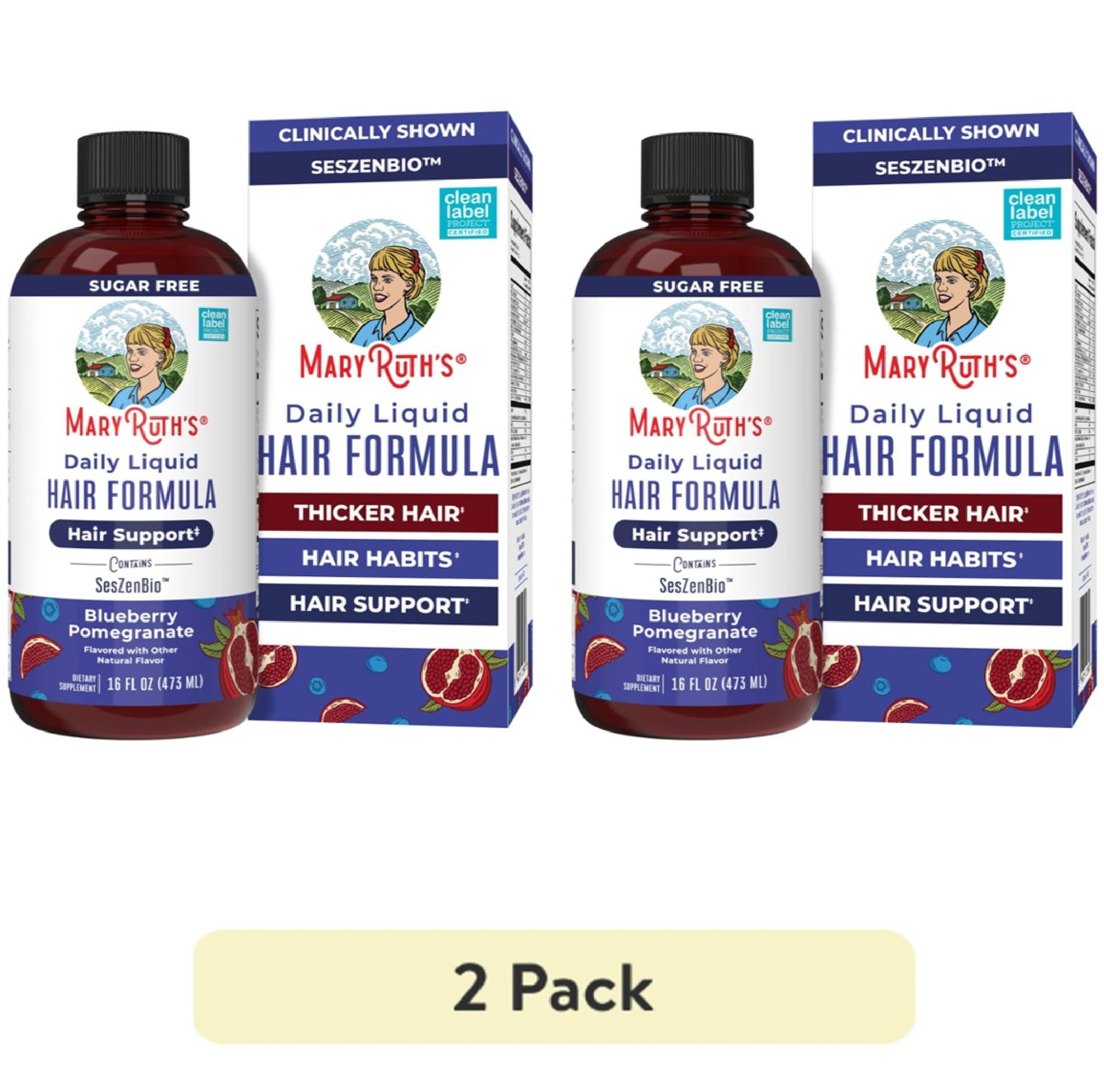 (2 pack) MaryRuth's Daily Liquid Hair Support Formula for Women with 500 mg SesZenBio™ + 2,500 Mcg Biotin, Vitamin C, 16 fl oz