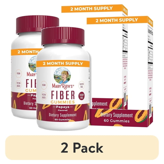 (2 pack) MaryRuth's Fiber Gummies for Adults, Papaya Flavor, Vegan, Non-GMO, Clean Label Project Verified, 60 Count