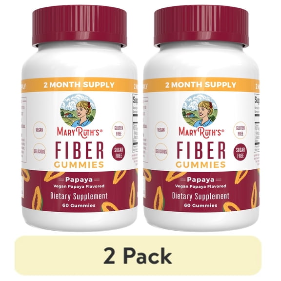 (2 pack) MaryRuth's Fiber Gummies Adult Papaya Flavor Digestive Health Vegan Non-GMO Clean Label Project Verified 60 Count