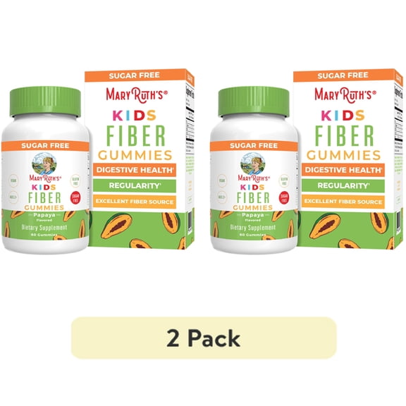(2 pack) MaryRuth's Fiber Gummies for Kids Papaya Flavor Vegan Digestive Health Gluten-Free 60 Count