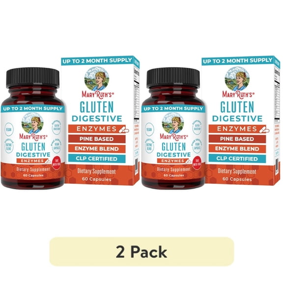 (2 pack) MaryRuth's Gluten Relief Enzymes Vegan Gluten Free 60 Count