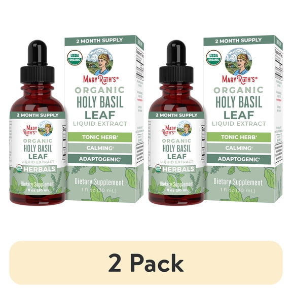 (2 pack) MaryRuth's Holy Basil Leaf Liquid Drops, Adaptogenic, Detox, Antioxidant, Vegan, Gluten-Free, Dairy-Free, 1 oz