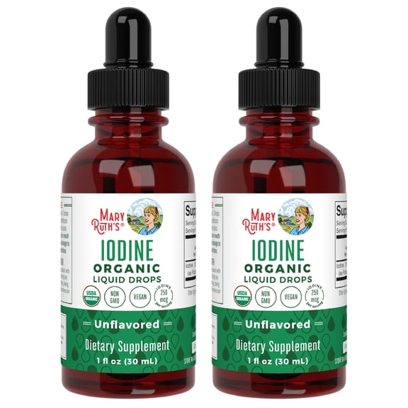 (2 pack) MaryRuth's Iodine Drops, USDA Organic, THYROID Support, 1 Fl Oz, 450 Servings