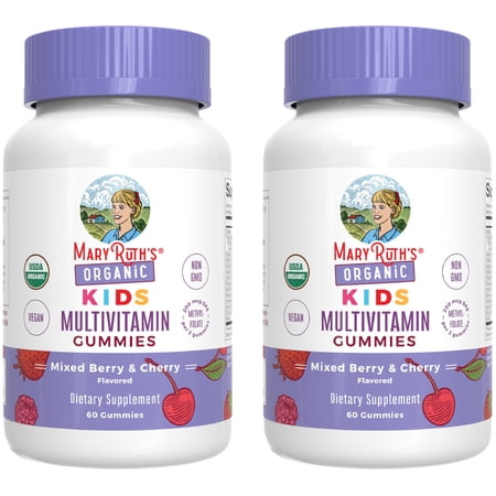 (2 pack) MaryRuth's Kids Multivitamin Gummies Ages 4+, Immune Support Overall Health, USDA Organic Vegan Gluten-Free, Mixed Berry and Cherry Flavor, 60 Count