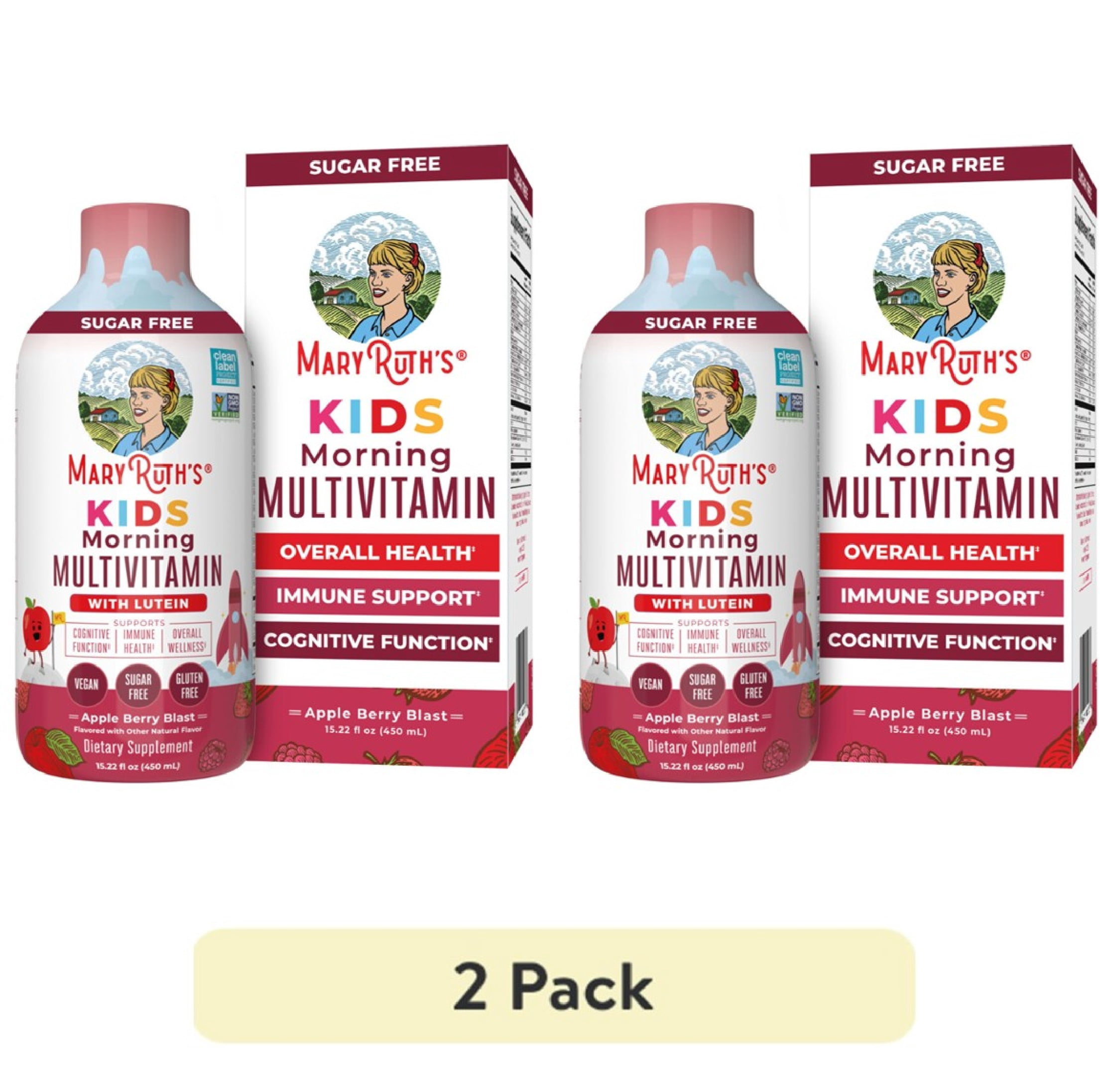 (2 pack) MaryRuth's Kids Liquid Multivitamin with Lutein, Immune Support, Overall Health, Apple Berry Blast Sugar-Free Vegan Gluten-Free Ages 1+, 15.22 fl oz