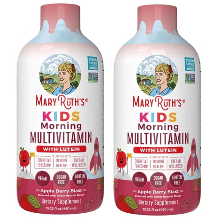 (2 pack) MaryRuth's Kids Liquid Multivitamin with Lutein Ages 1+, Immune Overall Health, Apple Berry Blast, Sugar-Free, Vegan, Gluten-Free, 15.22 fl oz