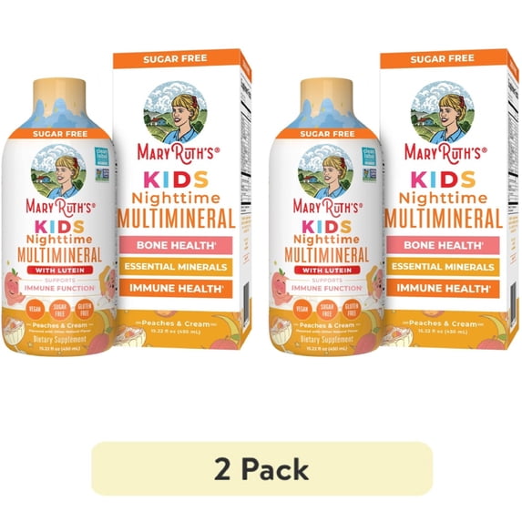 (2 pack) MaryRuth's Kids Liquid Nighttime Multimineral Supplement with Lutein, Peaches and Cream Flavor, Sugar-Free, Gluten-Free, 1-Count, 15.22 fl oz