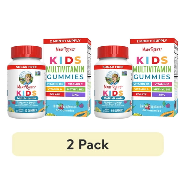 (2 pack) MaryRuth's Kids Multivitamin Gummies Ages 4+, Bone Health, Immune Support, Gluten-Free, Sugar-Free, Vegan, Unisex, 60 Count