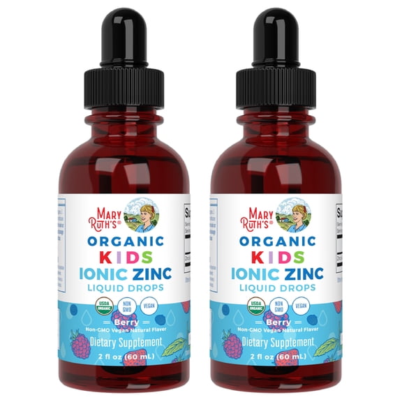 (2 pack) MaryRuth's Kids Zinc Liquid Drops Ages 4+, USDA Organic, Skin Health, Immune Support Mineral, Berry Flavor, Vegan, 1 Count, 2 fl oz