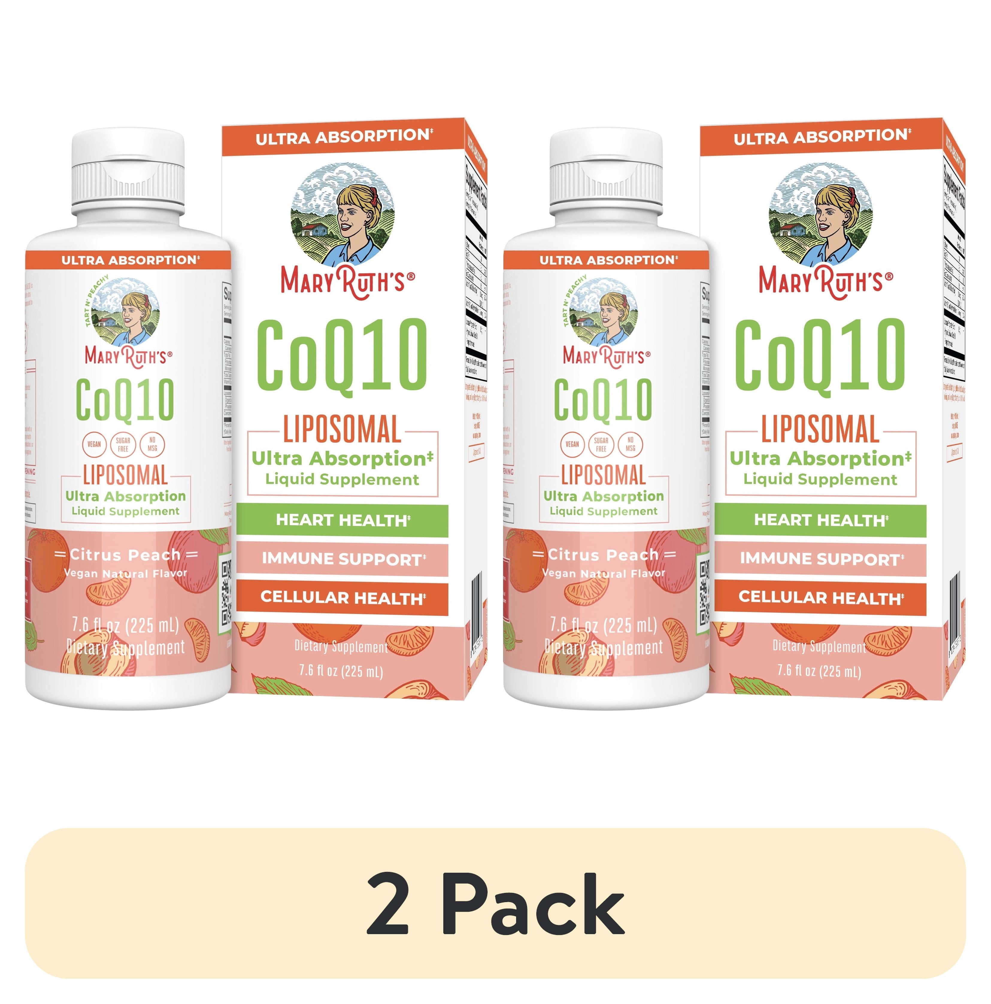 (2 pack) MaryRuth's Liquid Liposomal CoQ10 High Potency Antioxidant Energy Support Vegan Dairy-Free Gluten-Free Citrus Peach Flavor 7.6 fl oz
