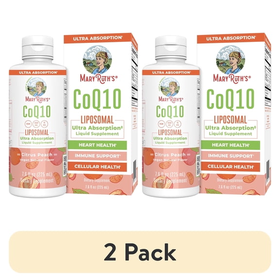(2 pack) MaryRuth's Liquid Liposomal CoQ10 High Potency Antioxidant Energy Support Vegan Dairy-Free Gluten-Free Citrus Peach Flavor 7.6 fl oz