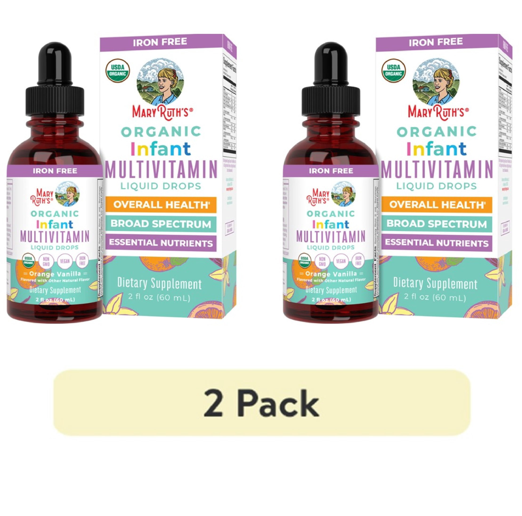(2 pack) MaryRuth's Liquid Multivitamin for Babies & Infants Iron Free, USDA Organic, Orange Vanilla, 2 fl oz