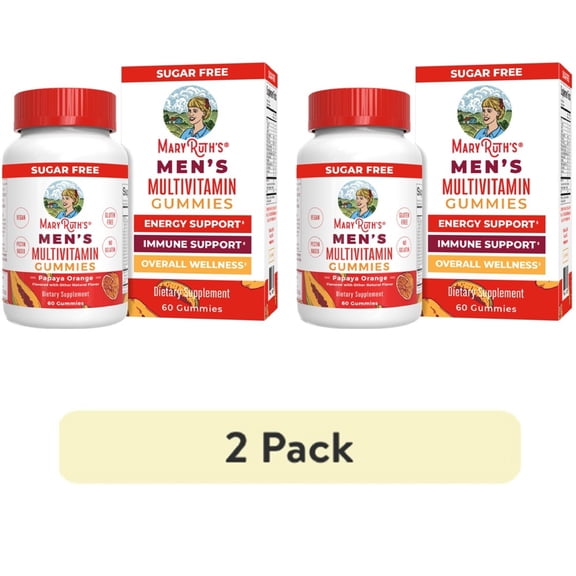 (2 pack) MaryRuth's Men's Multivitamin Gummies Ages 14+ Antioxidant Immune Support Overall Health Gluten-Free Sugar-Free Vegan 60 Count