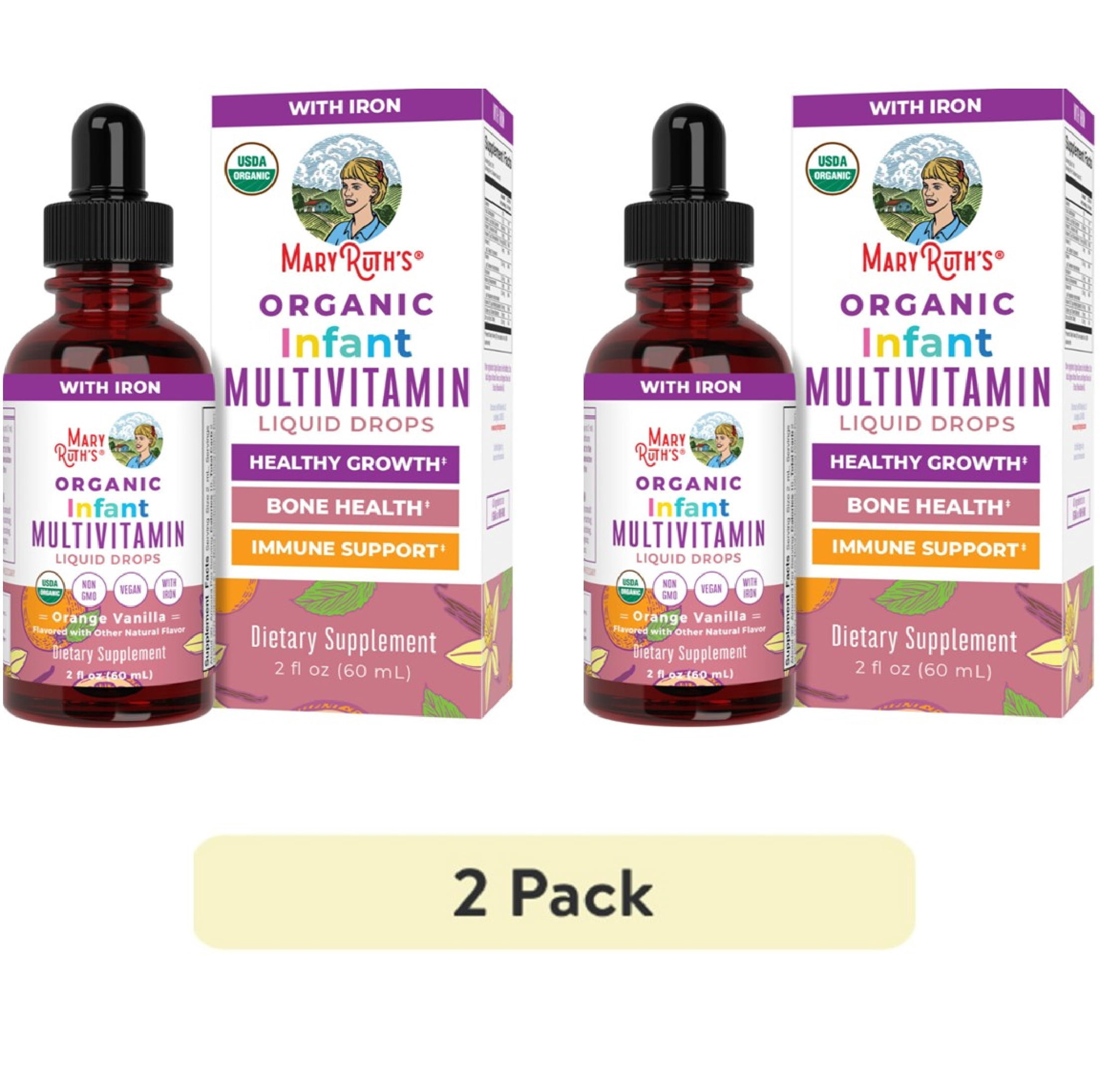 (2 pack) MaryRuth's Multivitamin Liquid Drops for Infants, Vitamin A, C, D, Zinc, Sugar Free, Vegan, Non-GMO, 2 fl oz