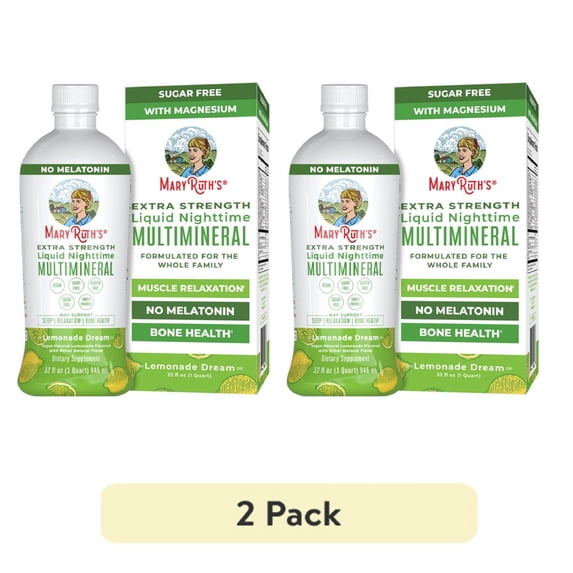 (2 pack) MaryRuth's Nighttime Multimineral Supplement, Magnesium, Muscle Relaxation, Extra Strength, Lemonade, 32 Fl Oz