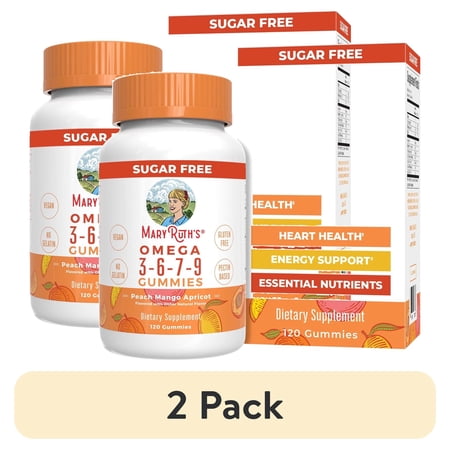 (2 pack) MaryRuth's Omega 3-6-7-9 Dietary Supplements, Vegan, Gluten-Free, Dairy-Free Gummies, 120 Count
