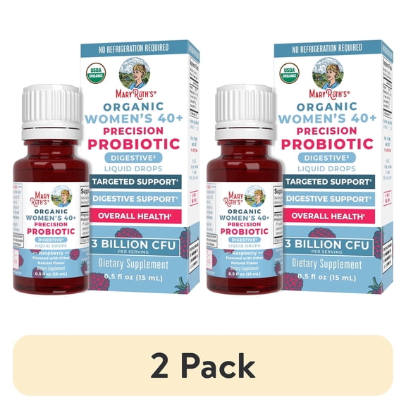 (2 pack) MaryRuth Organics Probiotic Digestion Drops, Women's 40+ Precision Probiotic, Raspberry Flavor, 0.5 fl oz