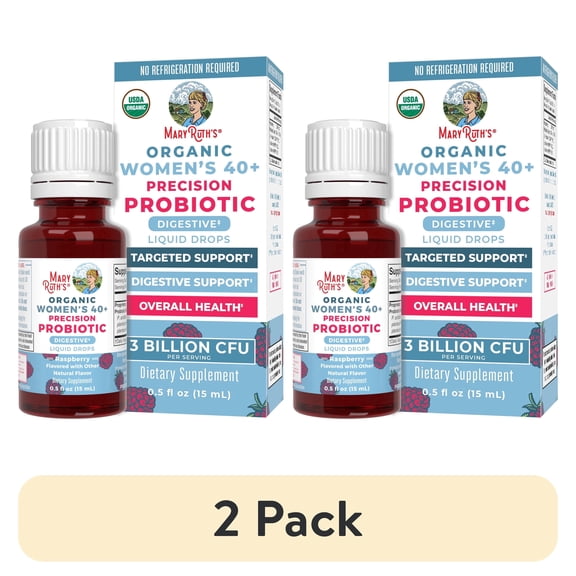 (2 pack) MaryRuth Organics Probiotic Digestion Drops, Women's 40+ Precision Probiotic, Raspberry Flavor, 0.5 fl oz