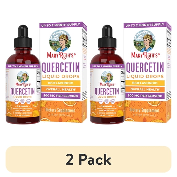 (2 pack) MaryRuth's Quercetin Liquid Drops Herbal Supplement, Lemon-Flavored, 500mg, Vegan, Dairy-Free, Gluten-Free, Unisex, 1-Count, 4 fl oz